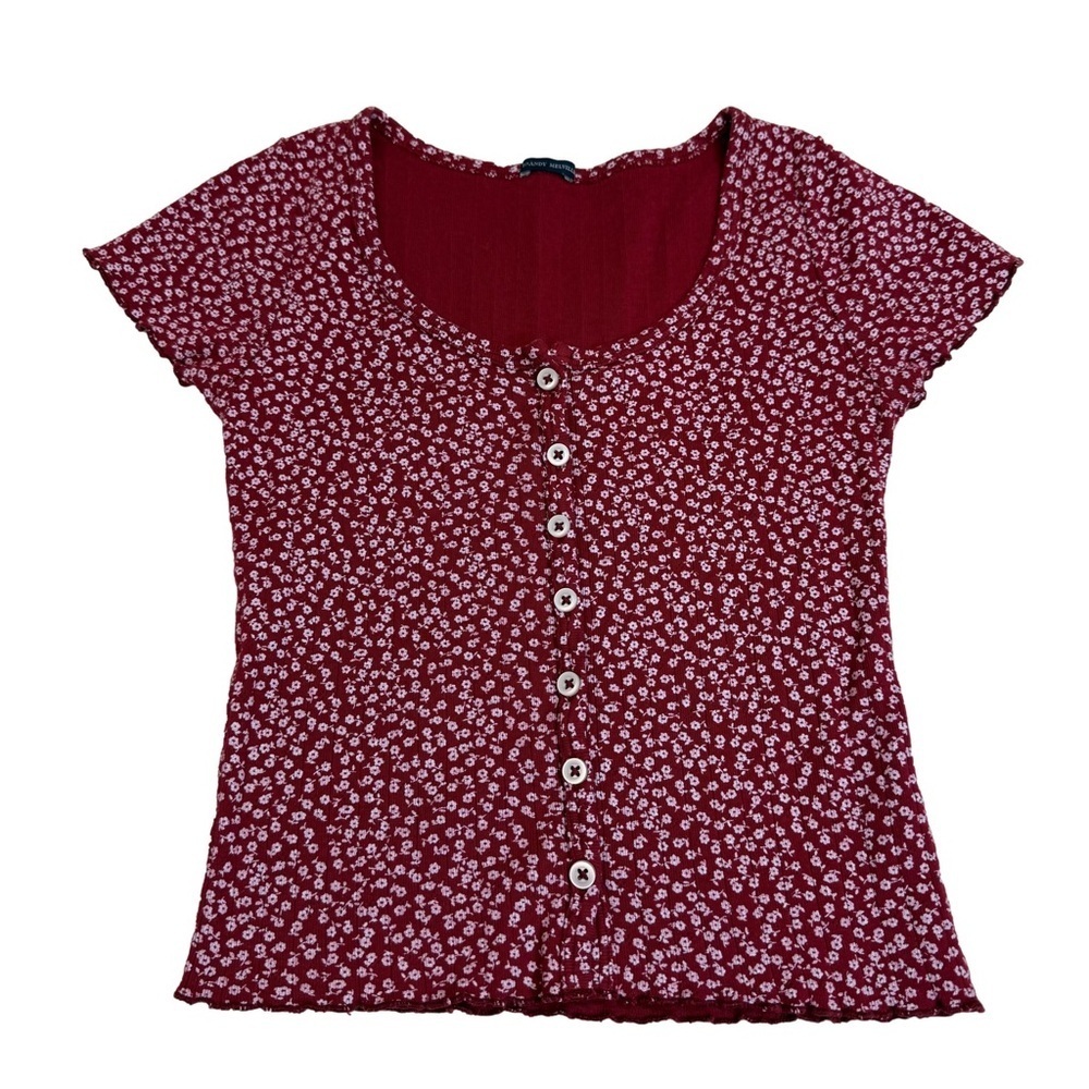 Brandy Melville Zelly Red Floral Button-Up Women's Top Shirt - Sz Small